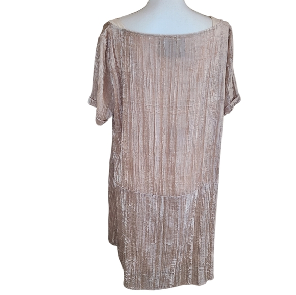 anthropologie floreat crinkle velvet shift tunic dress champagne cream size L - Picture 2 of 6